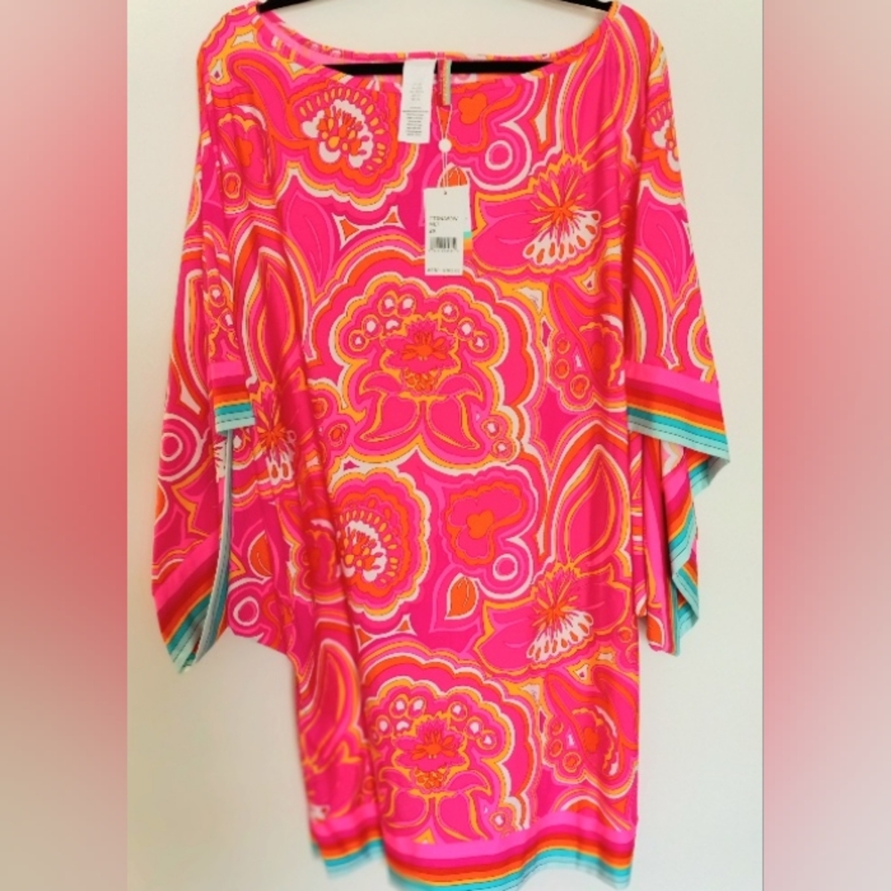 TRINA TURK NWT 25th Anniversary Fabulous Hot Pink & Coral Tunic Dress Size 2X